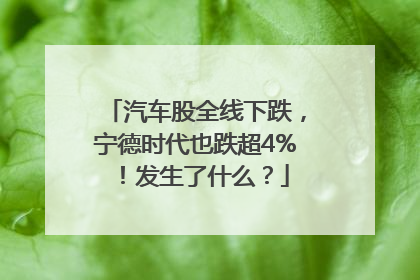汽车股全线下跌，宁德时代也跌超4%！发生了什么？