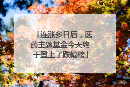 连涨多日后，医药主题基金今天终于登上了跌幅榜