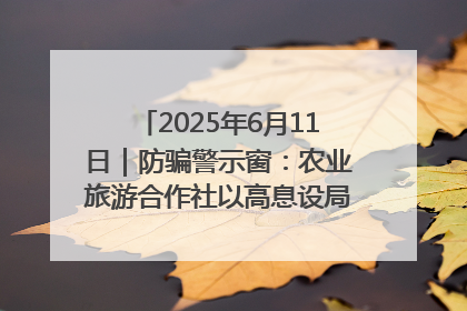 2025年6月11日｜防骗警示窗：农业旅游合作社以高息设局，集资380万